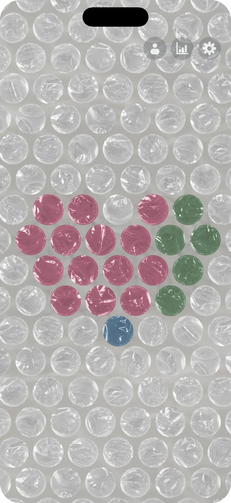 The POP88 screen: a sheet of bubbles where the flattened ones form a heart.
